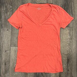 J. Crew Vintage Coral Pink Cotton V-Neck Tee, Size Medium